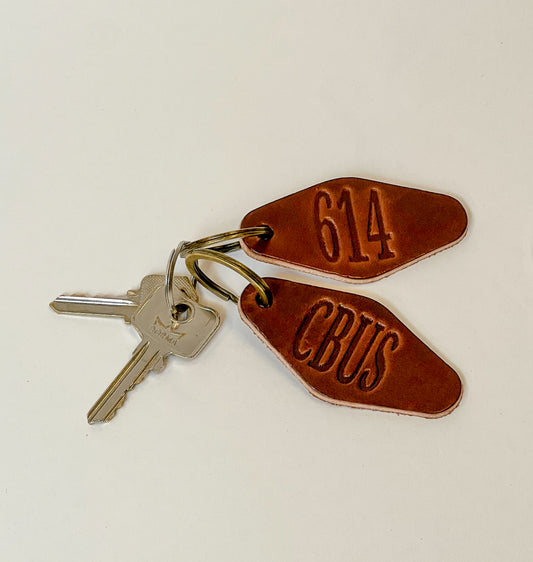Leather Keychain - "CBUS" and "614"