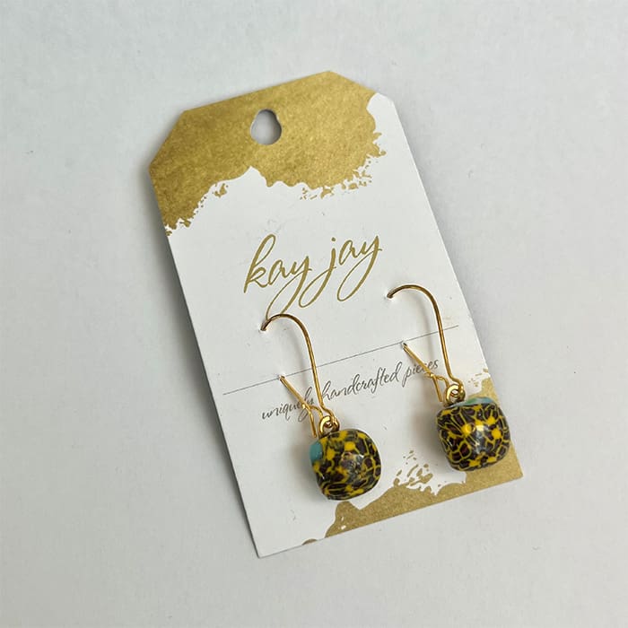 Blue and Yellow Glass Dangle Earrings